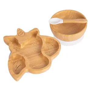 Tiny Dining - Children's Bamboo Suction Unicorn Dinner Set - White