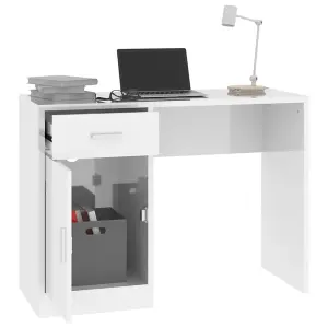 Berkfield Desk with Drawer&Cabinet High Gloss White 100x40x73 cm Engineered Wood