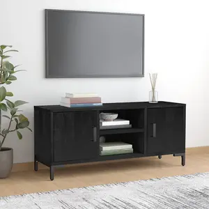 Berkfield TV Cabinet Black 110x35x48 cm Solid Pinewood