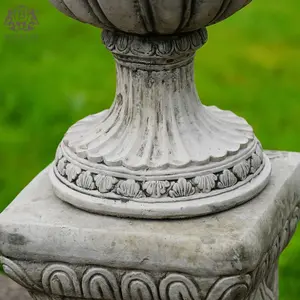 Pair of Vase Urns + Plinth Planters British made Stone Garden Ornament