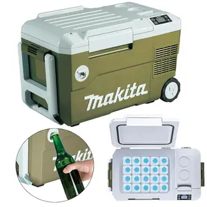 Makita Olive 18v20L Cooler/Warmer Cool Box Wheeled + Plug + Coffee Maker Machine