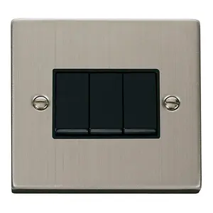 Stainless Steel 10A 3 Gang 2 Way Light Switch - Black Trim - SE Home