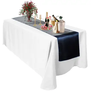 Neel Blue 11x 108 Inch Plain Satin Silk Table Runner, Navy