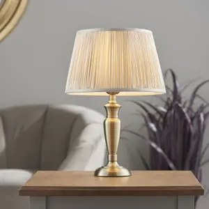 Table Lamp Antique Brass Plate & Oyster Silk 60W E27 Base & Shade e10534