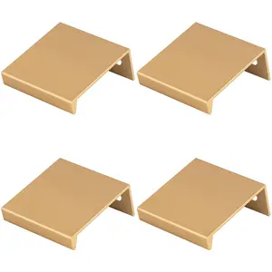 4 PACK - Square Edge Finger Pull Handle - Satin Brass 40mm - Slim Cupboard Drawer