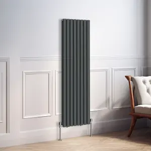 Right Radiators 1600x472mm Vertical Double Oval Column Designer Radiator Anthracite