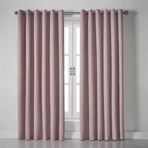 Linen Look Eyelet Ring Top Blackout Curtains Blush 229cm x 229cm