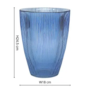 Navy Ribbed Tall Vase H24.5Cm W18Cm