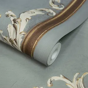 Paul Moneypenny Grey Rococo Plaster Panel Wallpaper for Grandeco