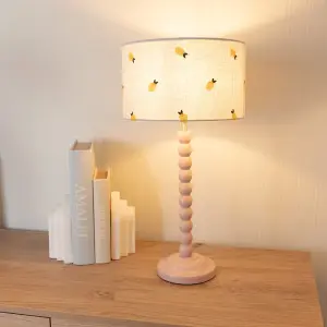 ValueLights Bobbins Painted Rose Table Lamp with Lemon Embroidered Drum Lamp Shade and LED Bulb