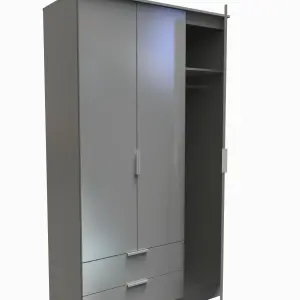 Poole Triple Wardrobe with 2 Drawers in Uniform Grey Gloss & Dusk Grey (Ready Assembled)