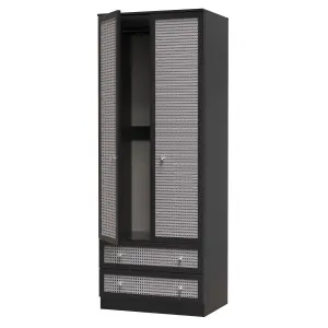 Cairo 2 Door 2 Drawer Wardrobe in Smooth Black (Ready Assembled)