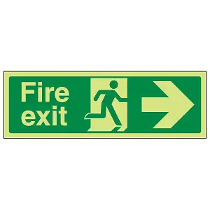 Fire Exit Arrow RIGHT Safety Sign - Glow in the Dark - 300x100mm (x3)