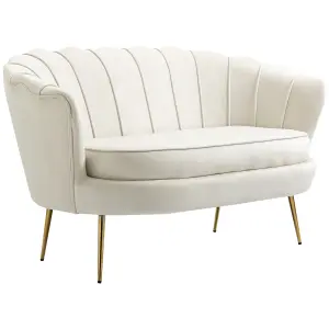 HOMCOM Modern 2 Seater Sofa with Petal Backrest and Steel Legs Cream White