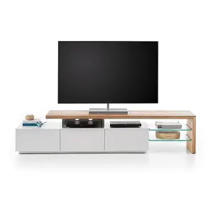 Alanis Wooden TV Stand With Storage In Knotty Oak And Matt White