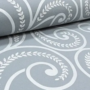 Grey Silver Textured Metallic Swirl Paisley Shimmer Wallpaper Feature Wall Living Room