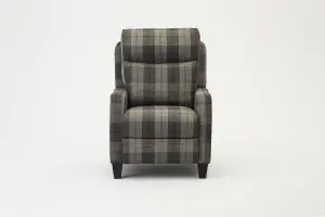 Lennox High Back Recliner Armchair Grey Tartan Chair