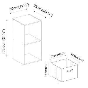 URBNLIVING 54cm Height Grey 2-Tier Cube Shelving Unit with Sky Blue Inserts