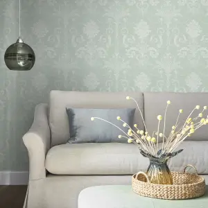 Laura Ashley Josette Duck egg Damask Smooth Wallpaper Sample