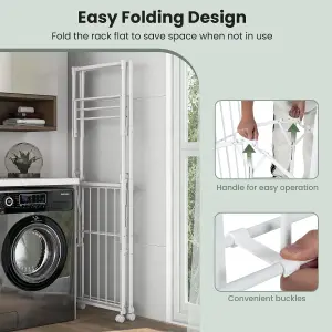 Costway H-shaped Clothes Drying Rack Collapsible Hanging Dryer Stand w/ Lockable Wheels