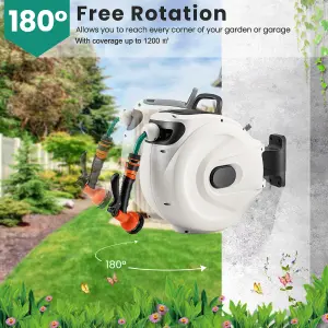 Costway Portable Hose Reel 30+2m Wall Mounted Hose Reel Retractable Auto Rewind Watering