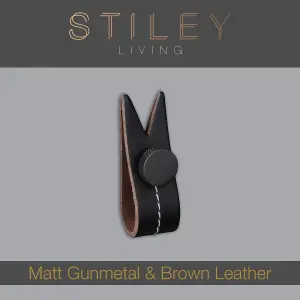 Brown Leather Handle With Stud Fixing - Matt Gunmetal