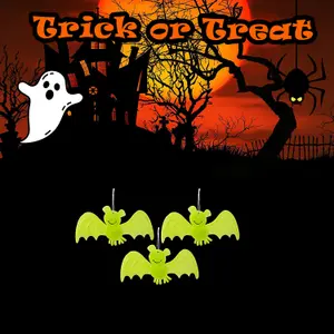 Glow in the Dark Bat Decorations Set of 3 Halloween Party, Trick or Treat  Green