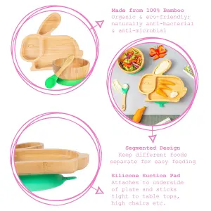 Tiny Dining - Rabbit Bamboo Suction Baby Feeding Set - Green - 4pc