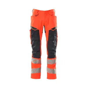 Mascot Accelerate Safe Trousers with Kneepad Pockets - Hi-Vis Red/Dark Navy   (31.5) (Leg Length - Regular)