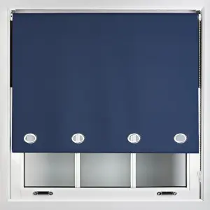 Furnished Made to Measure Blackout Roller Blinds with Big Round Eyelets - Navy Blue Blind (W)60cm (L)210cm