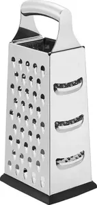 Amazon Basics Stainless Steel Heavy-Duty Rectangular Cheese Grater, 4-Sided Box Grater With Non-Slip Base, 22.9 Cm, Black (Previously