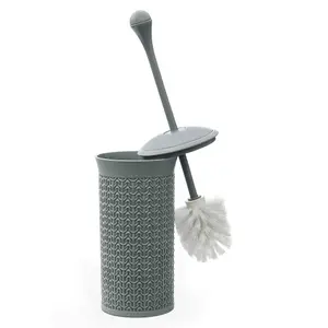 JVL Loop Toilet Brush and Rectangular Lidded Bin - Grey