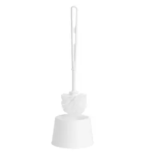 1 x Deep Cleaning White Plastic Toilet Brush Set With Handle & Holder For Bathrooms & Washrooms