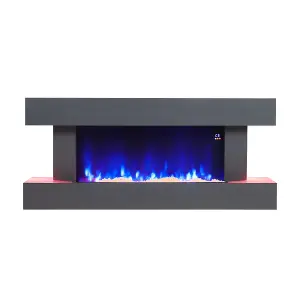 Electric Fire Suite Fireplace with Matte Black LED Surround Set 7 Flames Color with WiFi Connection Remote Control 52 Inch