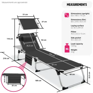 Sun Lounger Aurelie - foldable with headrest, 6 position backrest - black