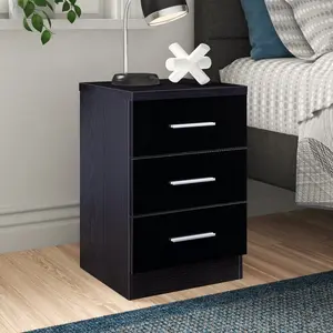 Eva 3 Drawer Bedside Table Black Oak/Gloss Black