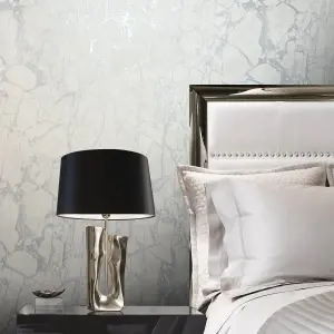 Vasari Enzo Marble White/Silver Wallpaper