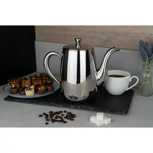 Café Olé Premium Coffee Pot, 18/10 Stainless Steel, Mirror Polished, 56Oz, Stay Cool Hollow Handles, Perfect Pour Spout