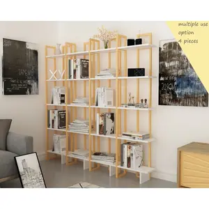 Alica 180cm H Corner Bookcase Gold/White