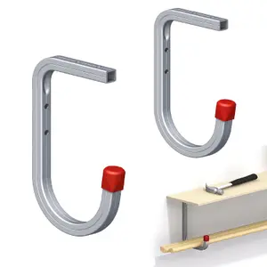 2 x Wall Mounted 50kg Storage Hooks with Shelf Support Bracket for Garages & sheds