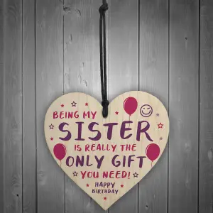 Red Ocean Funny Sister Birthday Gifts From Brother Novelty Wooden Heart Gift For Sister