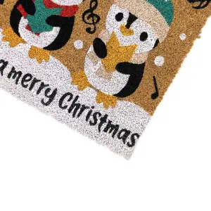 JVL Latex Christmas Coir Door Mats - 40 x 58cm - Penguins