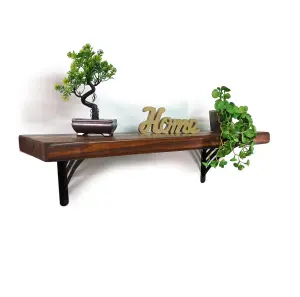 Wooden Rustic Shelf with Bracket WAT Black 220mm 9 inches Walnut Length of 220cm