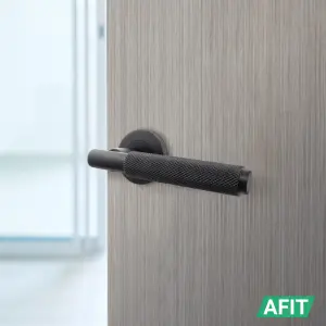 AFIT Matt Black Internal Door Handle - 6 Pairs Knurled Matt Black Lever on Rose Round Handles - Dixon Range