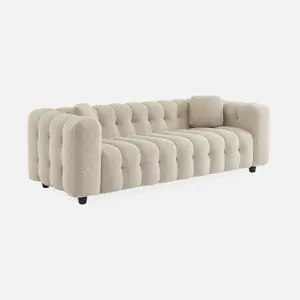 sweeek. 3-seater sofa upholstered in textured boucle fabric Leon Beige 99x229x71 cm