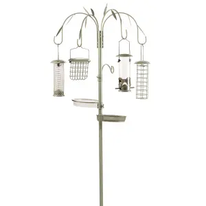 Complete Bird Feeding Station - Metal Outdoor Garden Wild Bird Seed, Nut, Suet Ball Feeder - H240 x W56 x D56cm, Sage Green