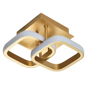 Contemporary Compact Double Head 40w LED Ceiling Light Fitting in Brushed Gold