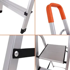 Lightweight Step Ladders 6 Step 167 cm, Max Load 150 kg - Compact Aluminium Portable Stepladder - Heavy Duty Tall Folding Ladder