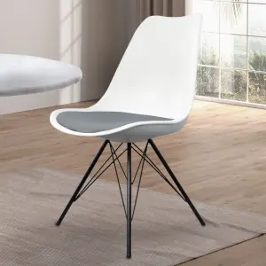 Soho White and Dark Grey Plastic Dining Chair with Black Metal Legs