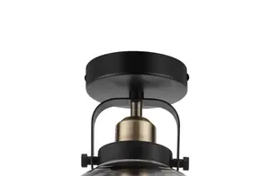 GoodHome Round Matt Glass & metal Black Antique brass effect LED Ceiling light